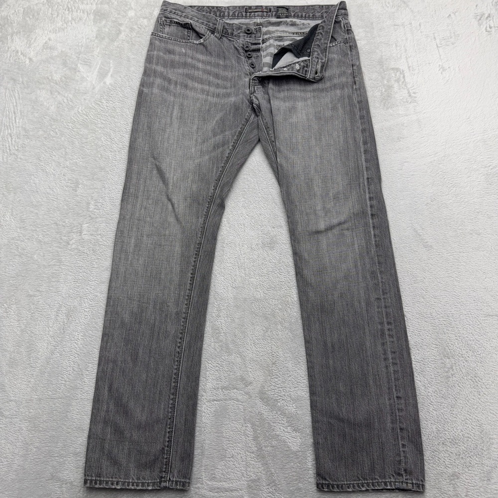 John Varvatos Jeans Mens 34 Grey USA Straight Leg Button Fly Distressed Denim